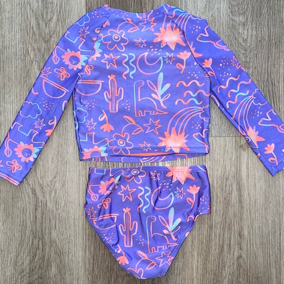 Cat and Jack Two Piece Swimsuit, Purple with Neon Dinos / Floral - 3T - Picture 8 of 9